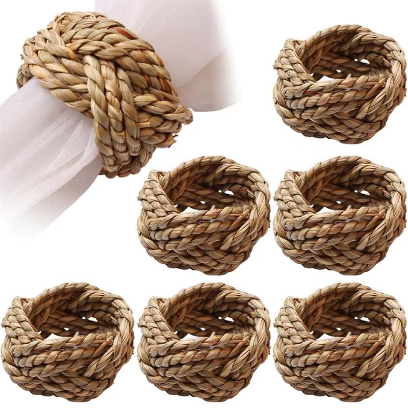Ronds de Serviette en Bois Tissé à la Main, Rustique et Naturel, Décor de Table en Rotin de Pâques, 