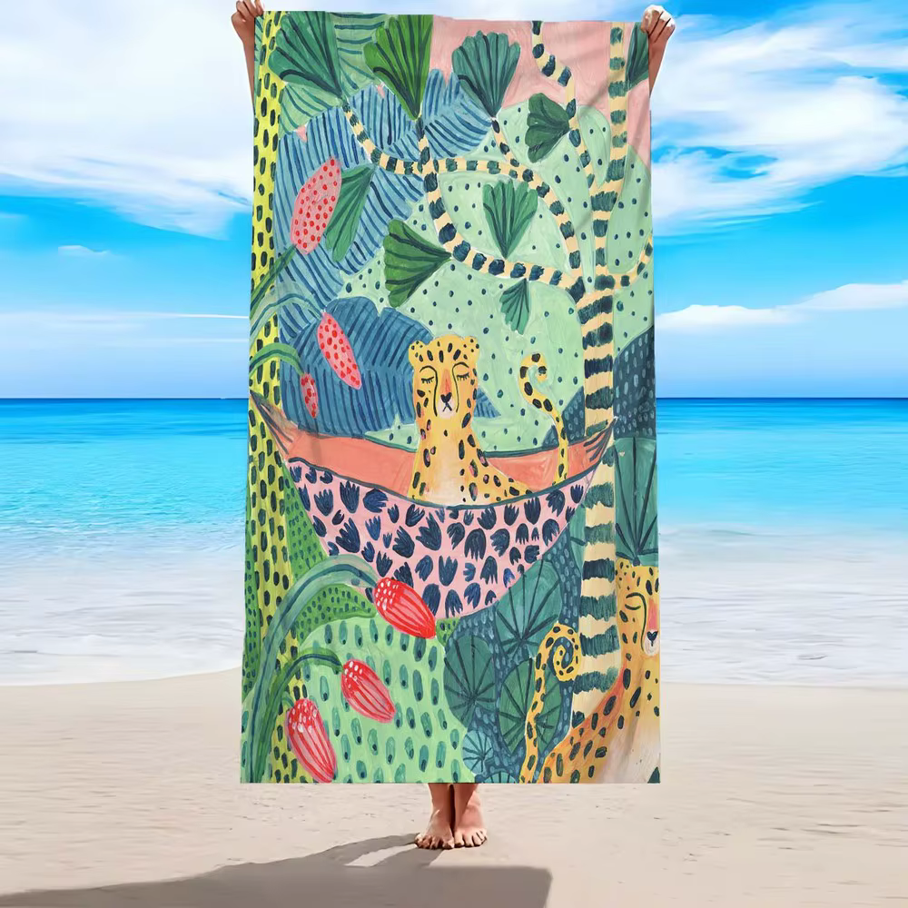 Serviette de plage à motif léopard Jungle Holiday, protection solaire et coupe-vent, adaptée à la pi