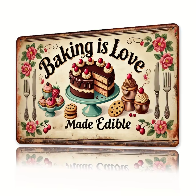 Panneau métallique Vintage « Baking is Love», décor de pièce, es, décoration murale de cuisine rusti