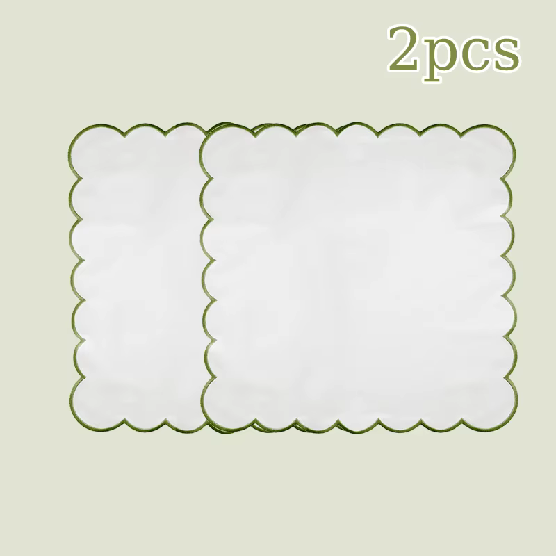Serviettes en lin blanc avec bordure brodée festonnée verte, serviettes de table en tissu réutilisab