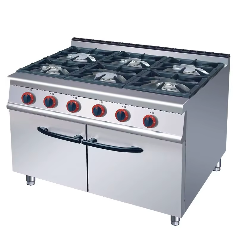 Cuisinière à gaz commerciale standard à 6 brûleurs avec four à gaz, cuisinière autonome pour hôtel, 