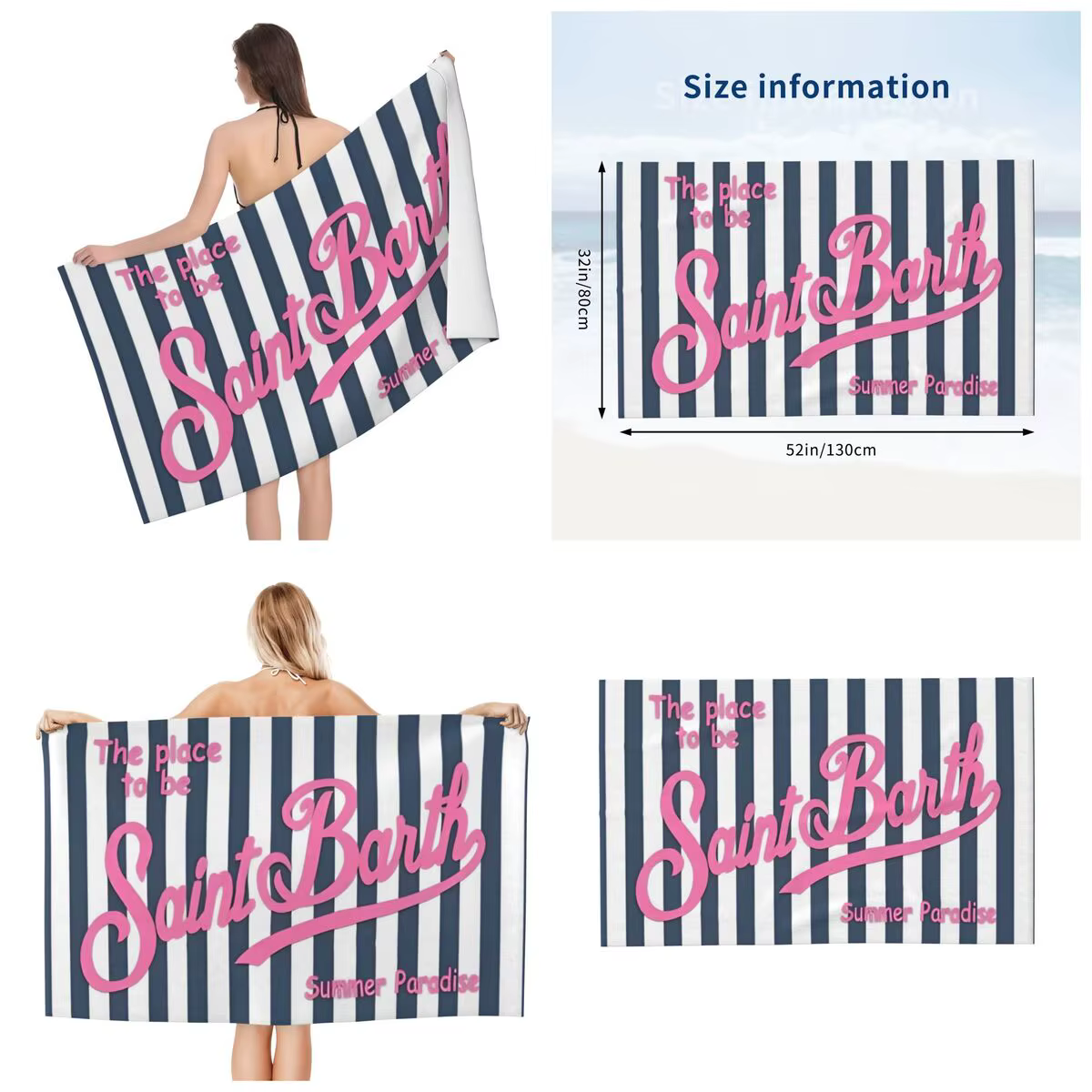 Serviette de bain absorbante en microfibre S-Saint-B-Barth - Absorbante, légère, idéale pour les voy