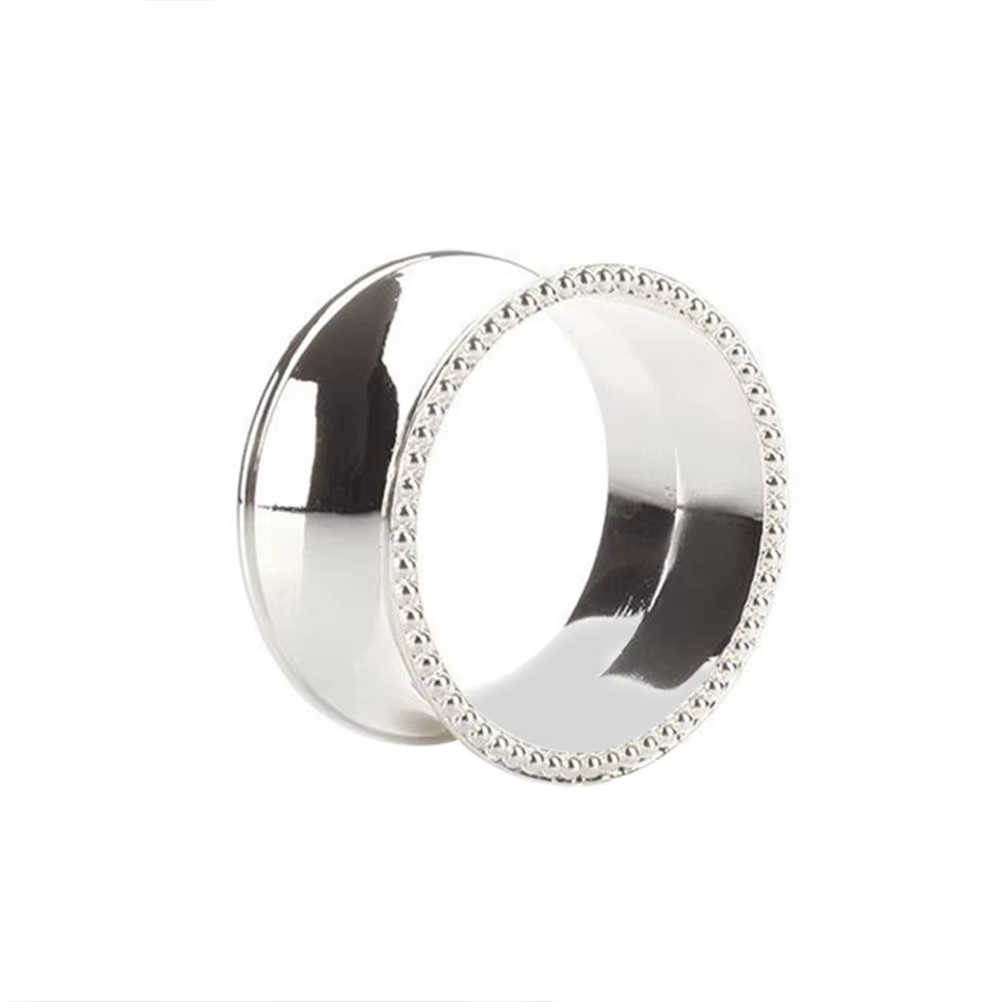 Anneau de serviette ovale en perles argentées, en acier inoxydable, décoration de dîner de mariage, 