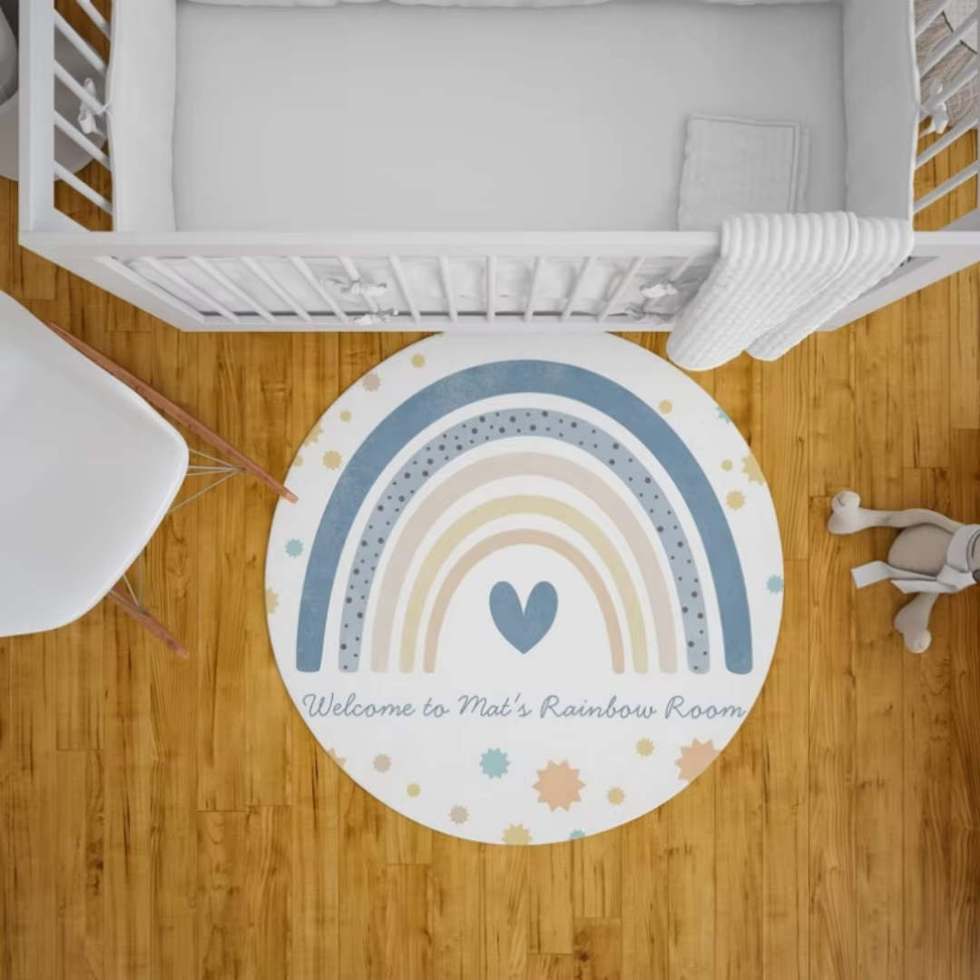 Tapis arc-en-ciel personnalisé avec nom pour chambre d'enfants, en flanelle douce, antidérapant, per