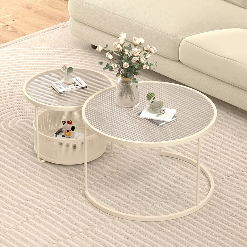 Table basse esthétique italienne Design minimaliste Table basse ronde en verre Table moderne rustiqu