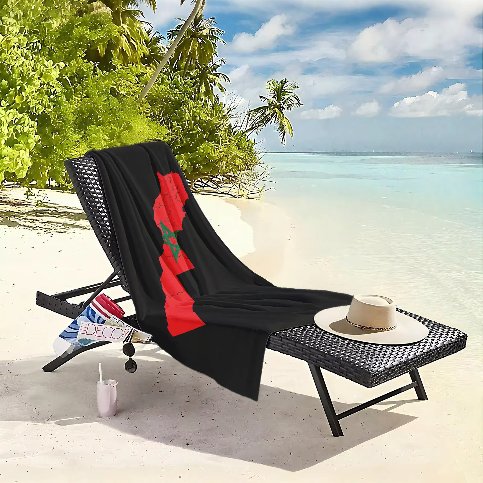 1 pièce Serviette de plage en microfibre imprimée en 2D avec carte du Maroc et drapeau national, séc