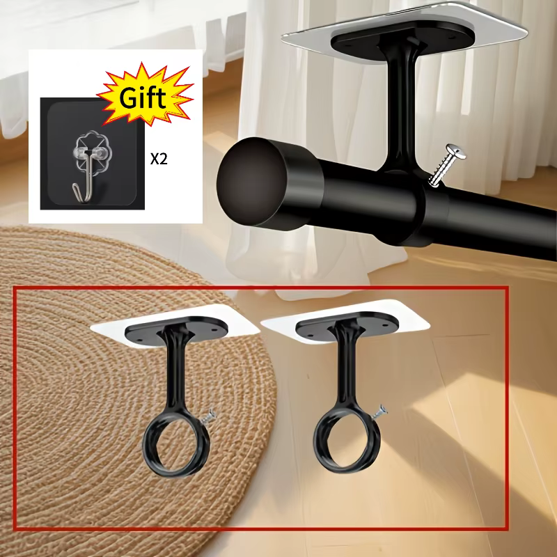 2 supports de tringle à rideau pour plafond, sans perçage |   Crochets de rideaux autocollants régla