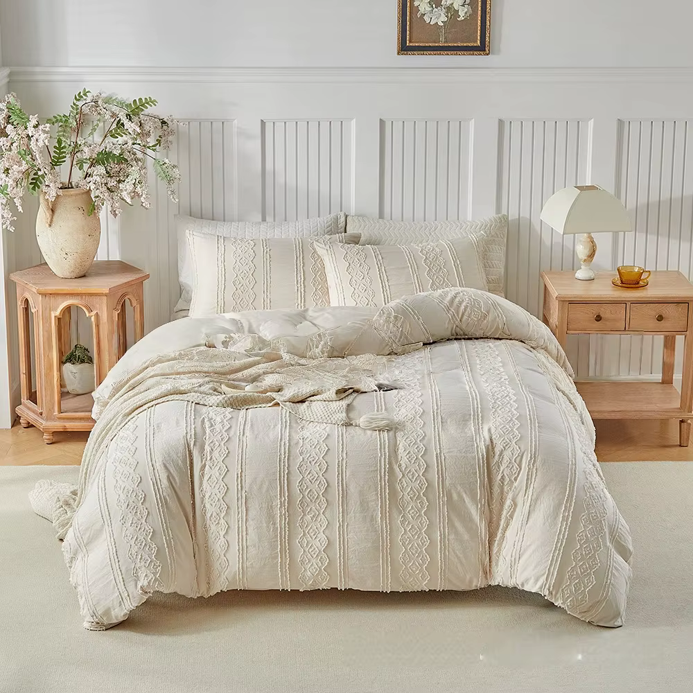 Ensemble de housse de couette Beige de luxe avec taie d'oreiller, ensemble de literie Boho en microf