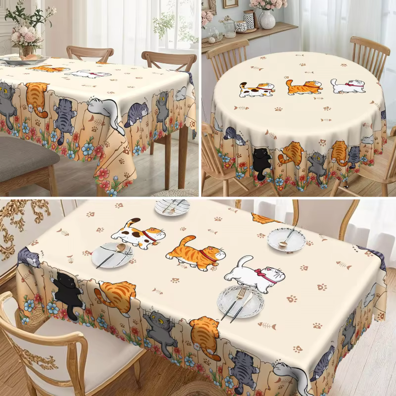 Nappe de cuisine ronde chat mignon, décoration de maison disponible, motif de dessin animé imprimé, 