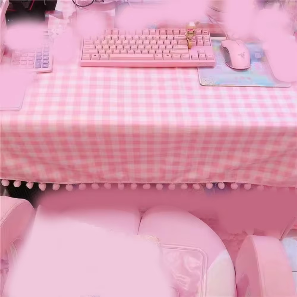 Ins Kawaii – nappe rose vif pour filles, rectangulaire, en coton, à carreaux, pour bureau, dortoir, 