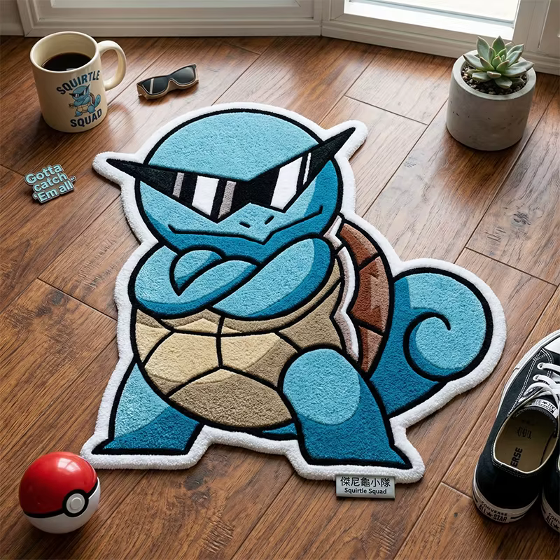 Tapis Anime Squirtle Squad - Tapis en polyester doux et moelleux personnalisé, tapis de sol cool en 