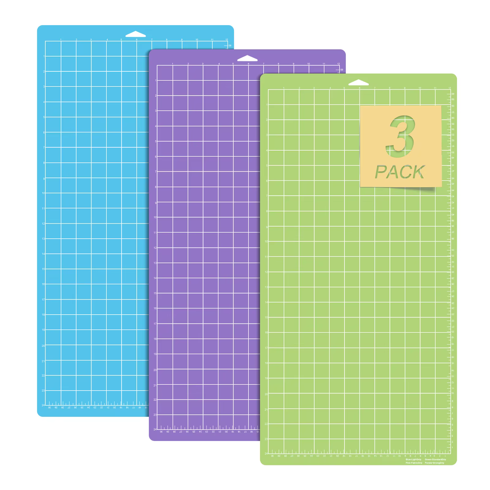 Paquet de 3 tapis de découpe pour Cricut, 12x24 (prise Standard, LightGrip, StrongGrip) Explore Air 