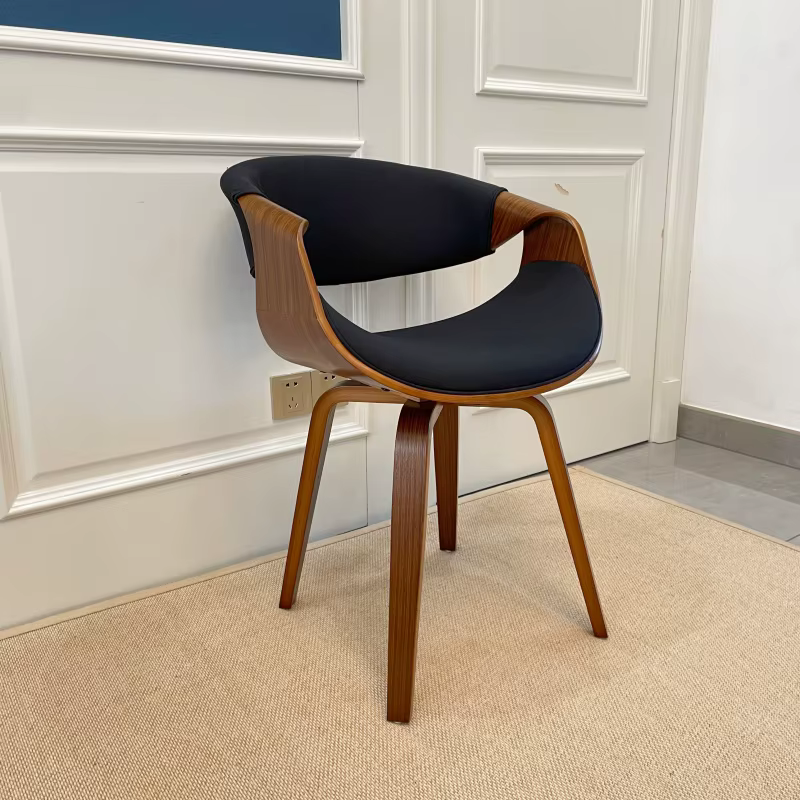 Fauteuil de salle à manger à dossier incurvé du milieu du siècle avec pieds en bois, tissu de lin, c