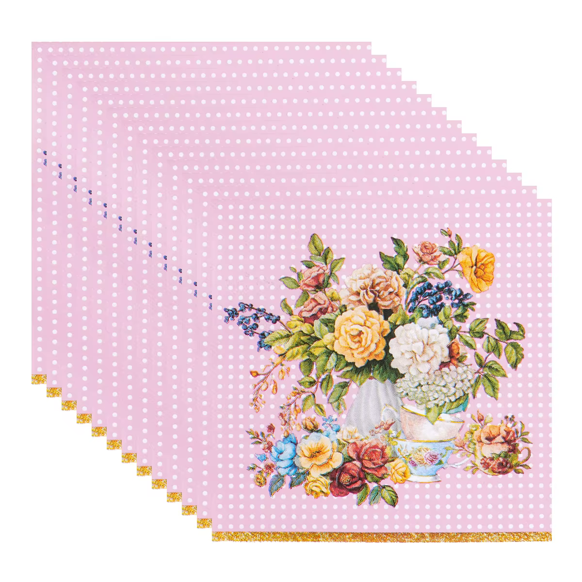 Serviettes en papier jetables roses à pois, imprimées de motifs floraux pour tasses à thé, serviette