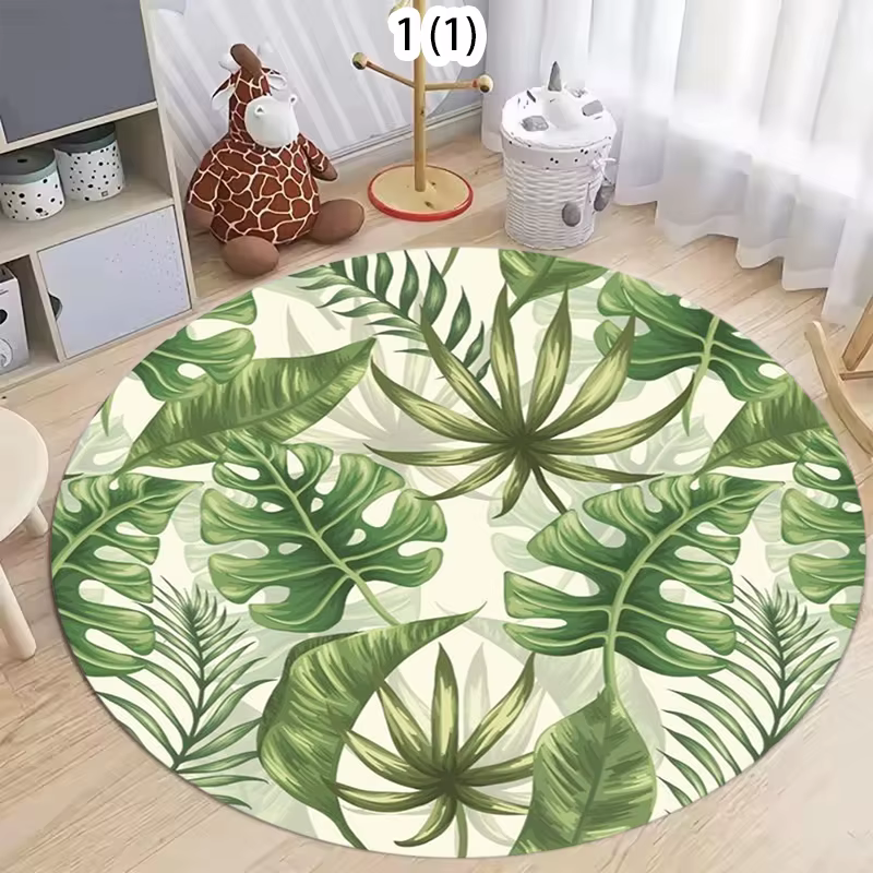 Tapis rond à feuillage tropical, motif feuille de palmier Monstera, tapis décoratif antidérapant, ta
