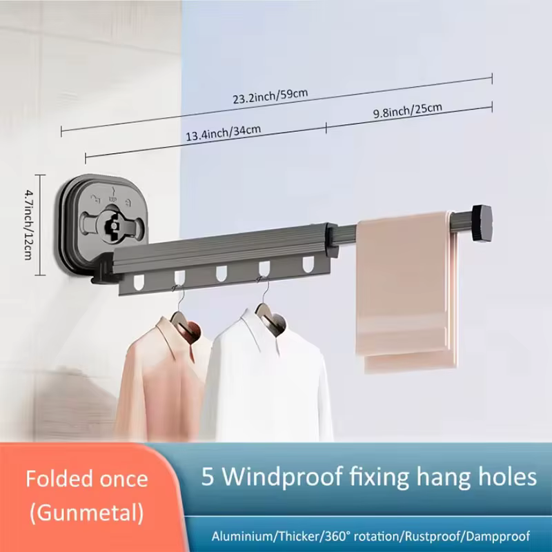 Poteau de séchage de vêtements à ventouse murale, support de séchage de vêtements pliable en alliage