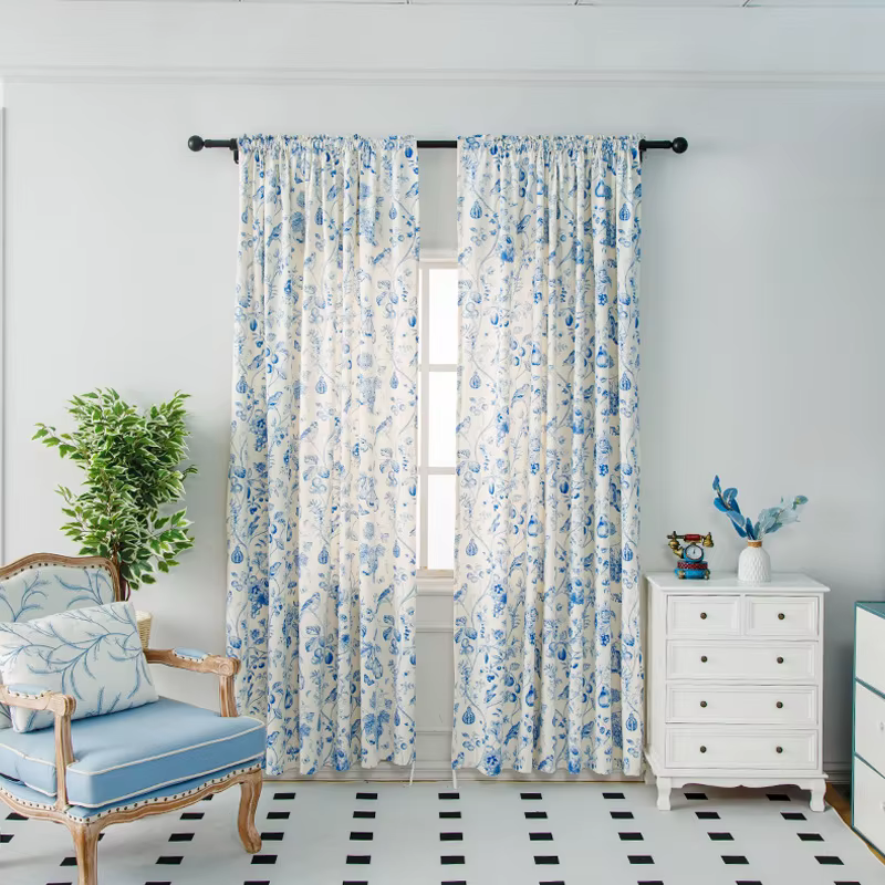 Rideau noir camélia fleur imprimé Beige salon rideaux Style Postal ombrage fenêtre traitement ferme 