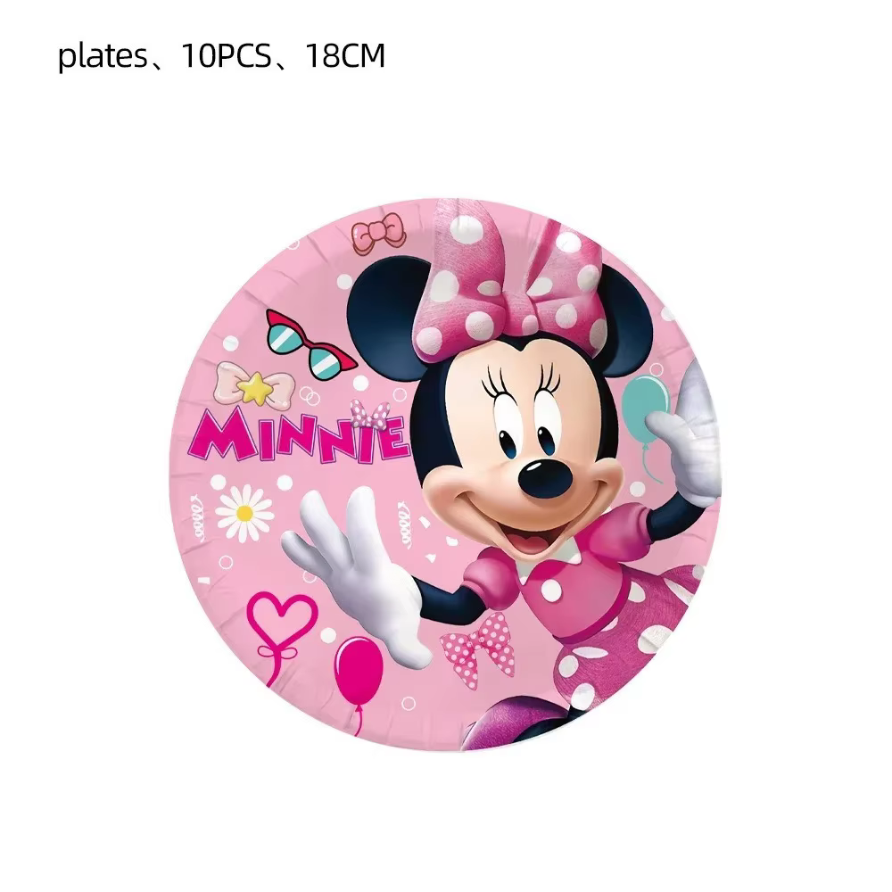 Vaisselle jetable rose Minnie pour fête d'anniversaire, assiettes, gobelets, ballons pour fêtes de f