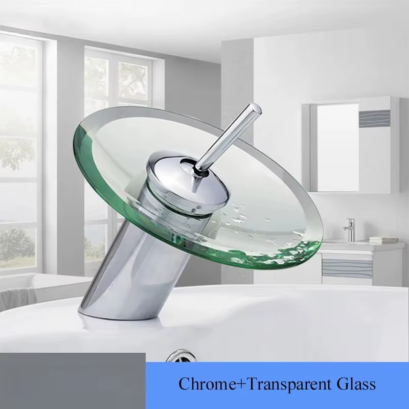 Robinet de lavabo de salle de bains en verre coloré, cascade, robinet d'évier de lavabo chromé, miti