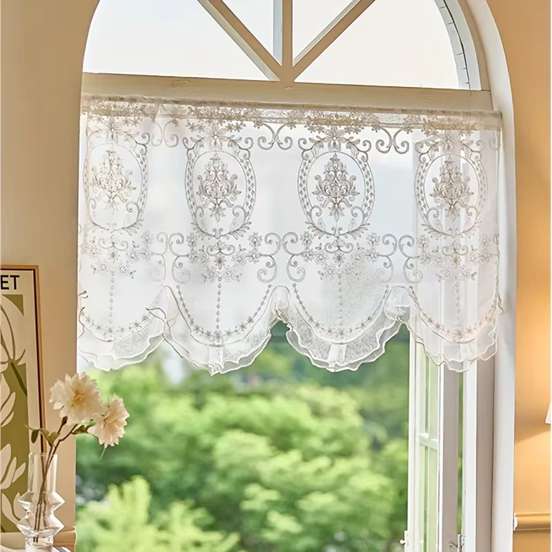 Rideau court en dentelle à volants de Style français, bas perlé, Tulle brodé de luxe, cantonnière co