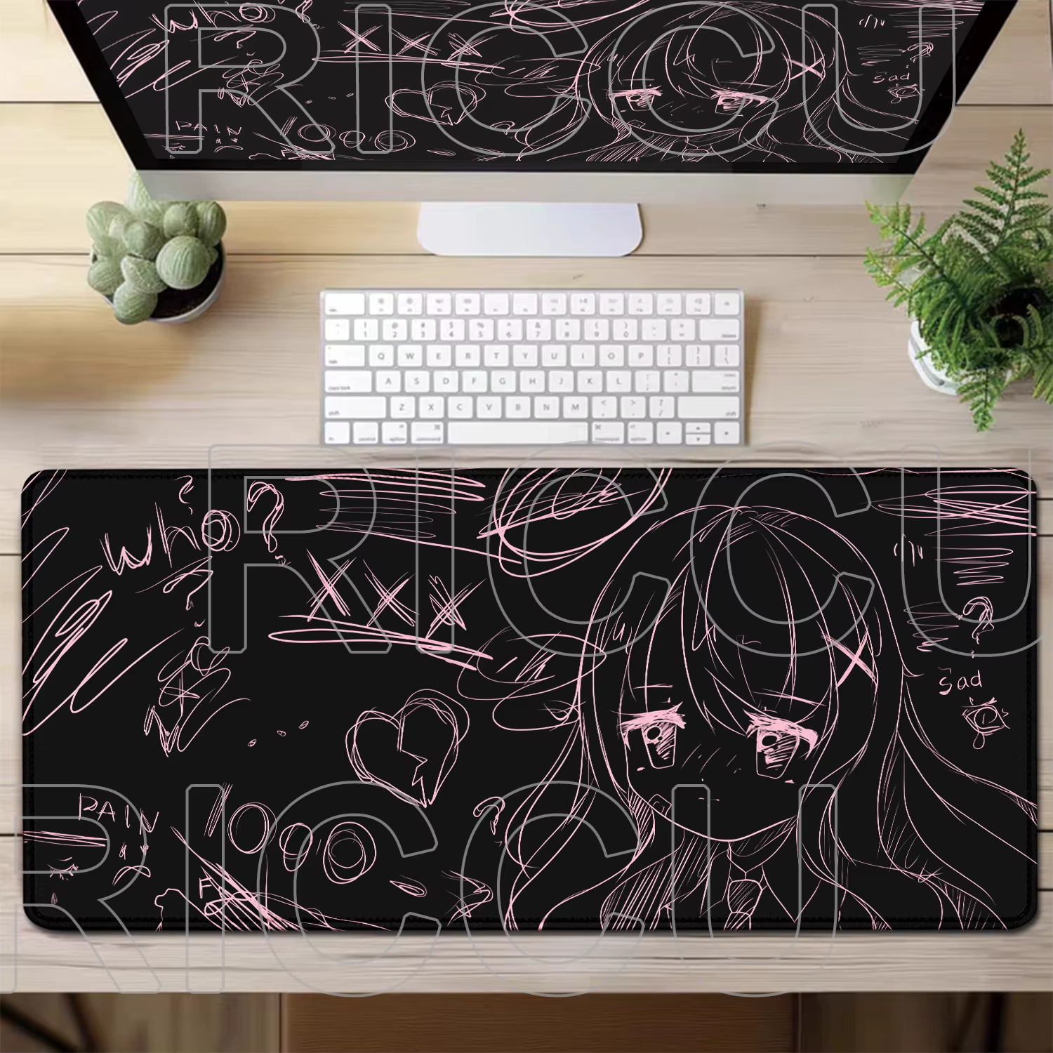 XXL tapis de souris ordinateur portable mignon Kawaii Graffiti fille clavier ordinateur 90x40 cm tap