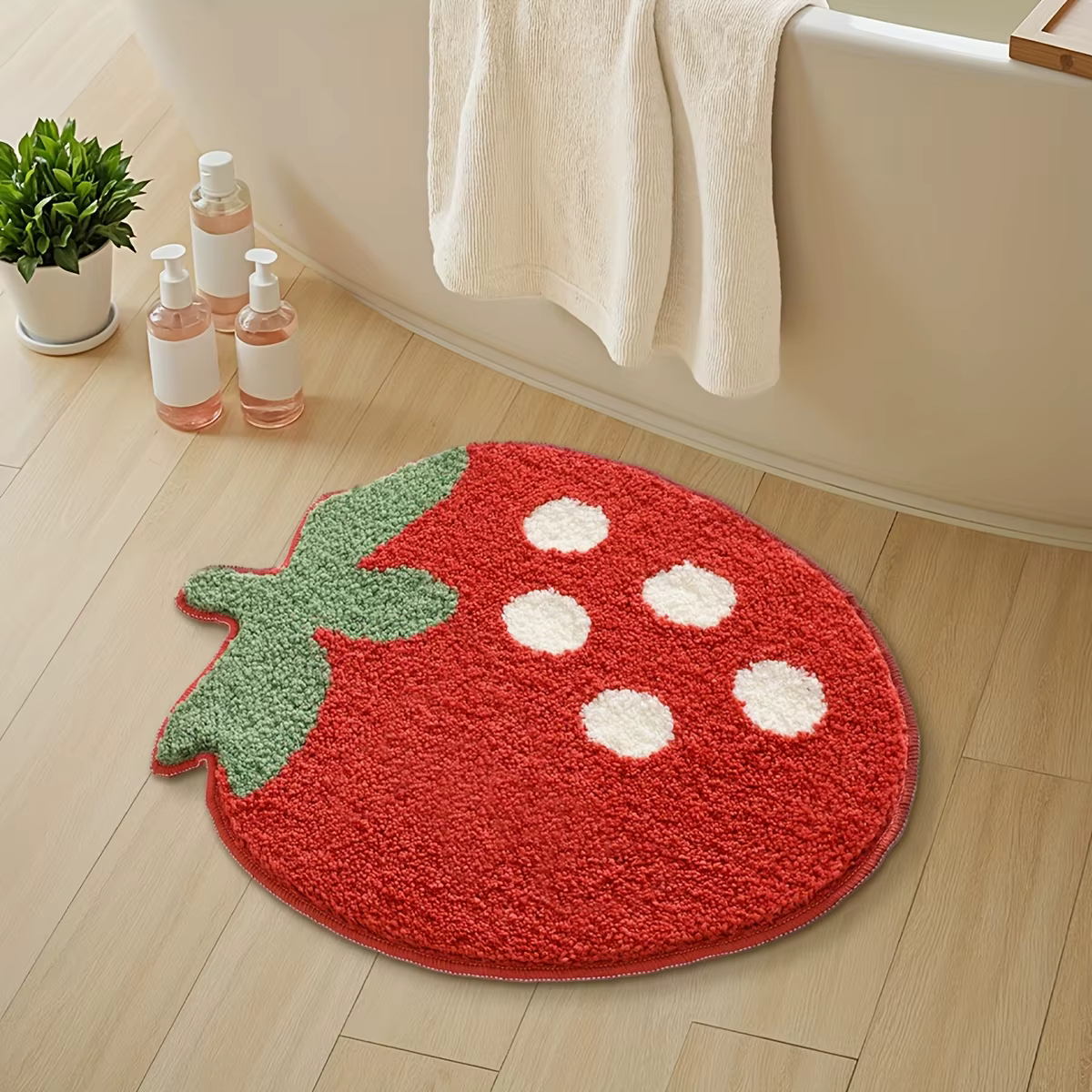 VIKAMA Tapis à motif courbé en forme de fraise, tapis de sol de salle de bain antidérapant doux, tap
