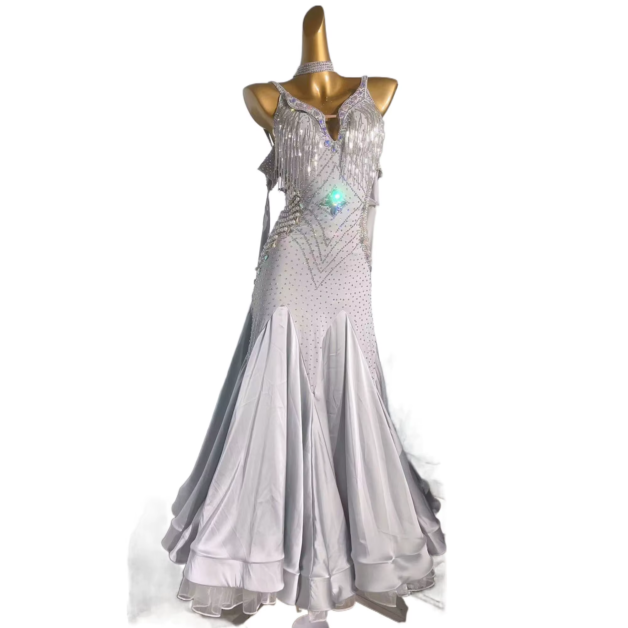Robe de Salle de Bal Personnalisée Haut de Gamme, Multi-Couches, Grand Ourlet avec Diamant, Cha Cha 