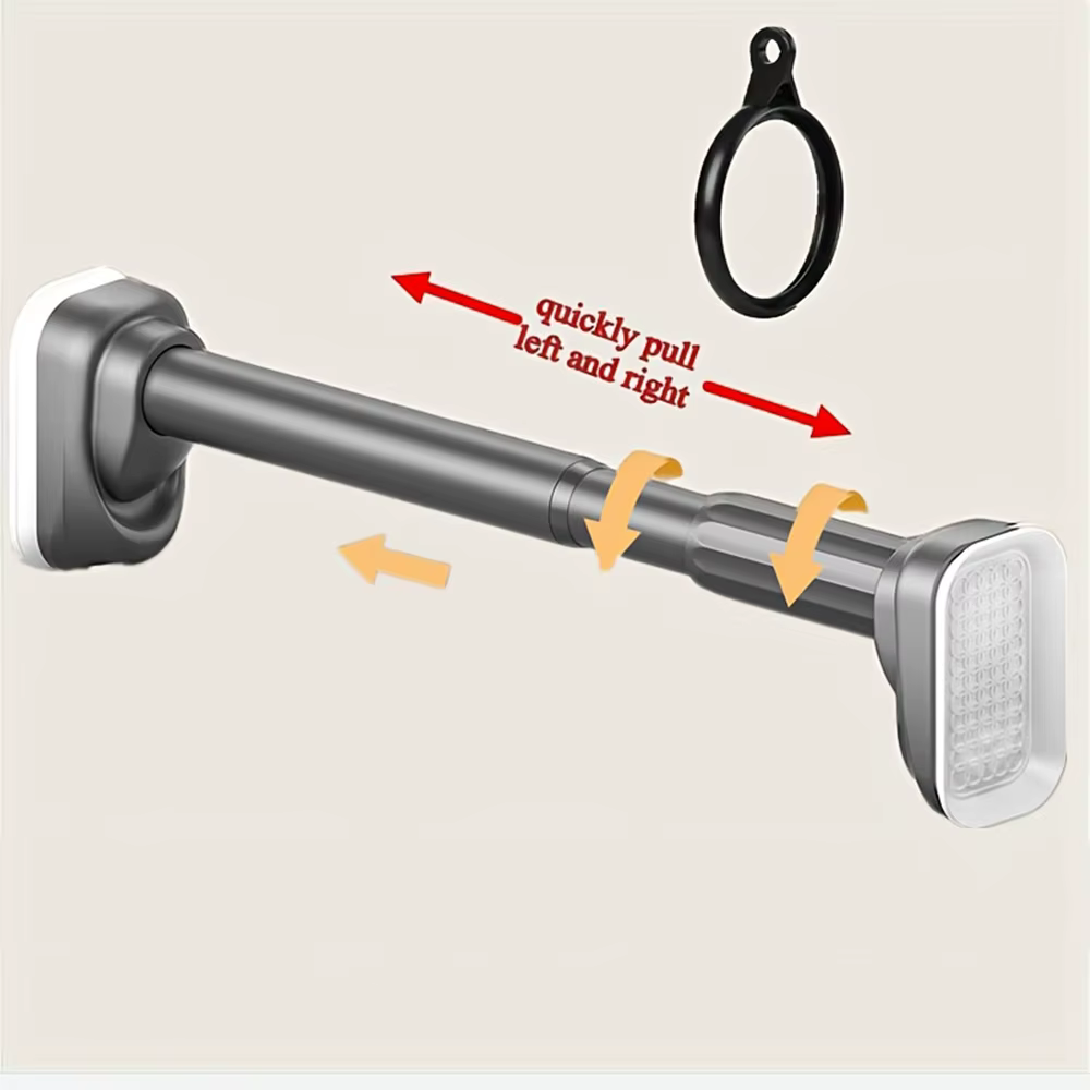 Tringle de Douche Extensible 40-500cm avec Ventouses, Barre Télescopique en Acier, Diamètre 33mm, Sa