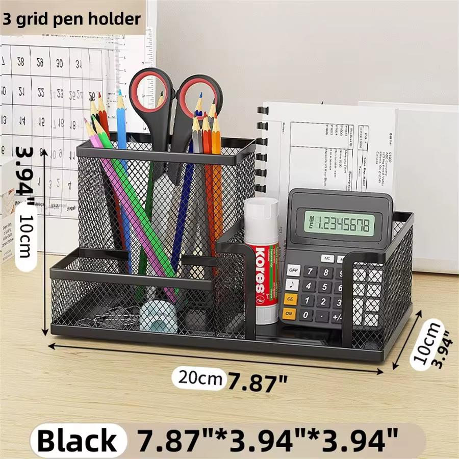 Organisateur de bureau en maille, caddie pour fournitures de bureau avec porte-crayons et paniers de