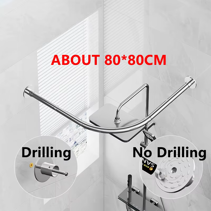 Tige télescopique rétractable en acier inoxydable, perçage/sans perçage, pour rideau de douche, Arc 