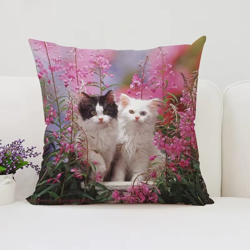 Juste de coussin chat mignon, taie d'oreiller décorative, pour salon, lit, 45x45 cm, 50x50 cm