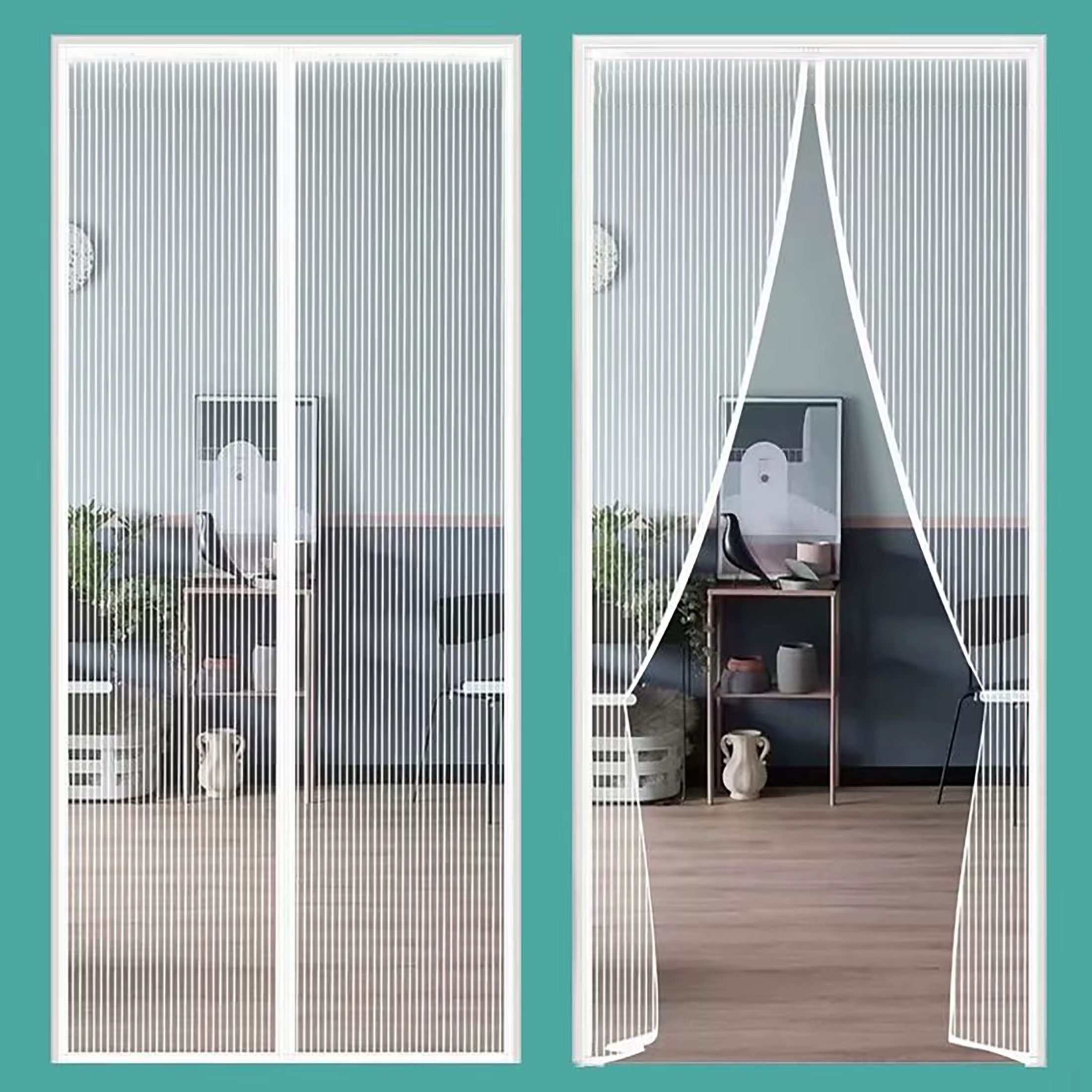 Moustiquaire magnétique blanche sur mesure à fermeture automatique, rideau de porte invisible, écran