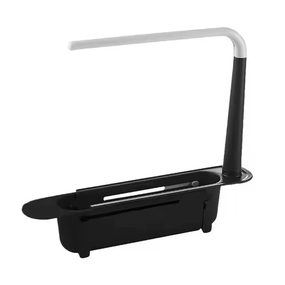 Organisateur d'évier télescopique de cuisine, support de robinet télescopique pour savon, serviette,