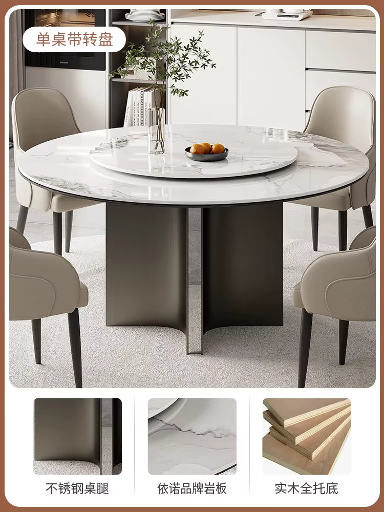 Tables à manger modernes de luxe, table à manger ronde en dalle de roche pour la cuisine et la maiso