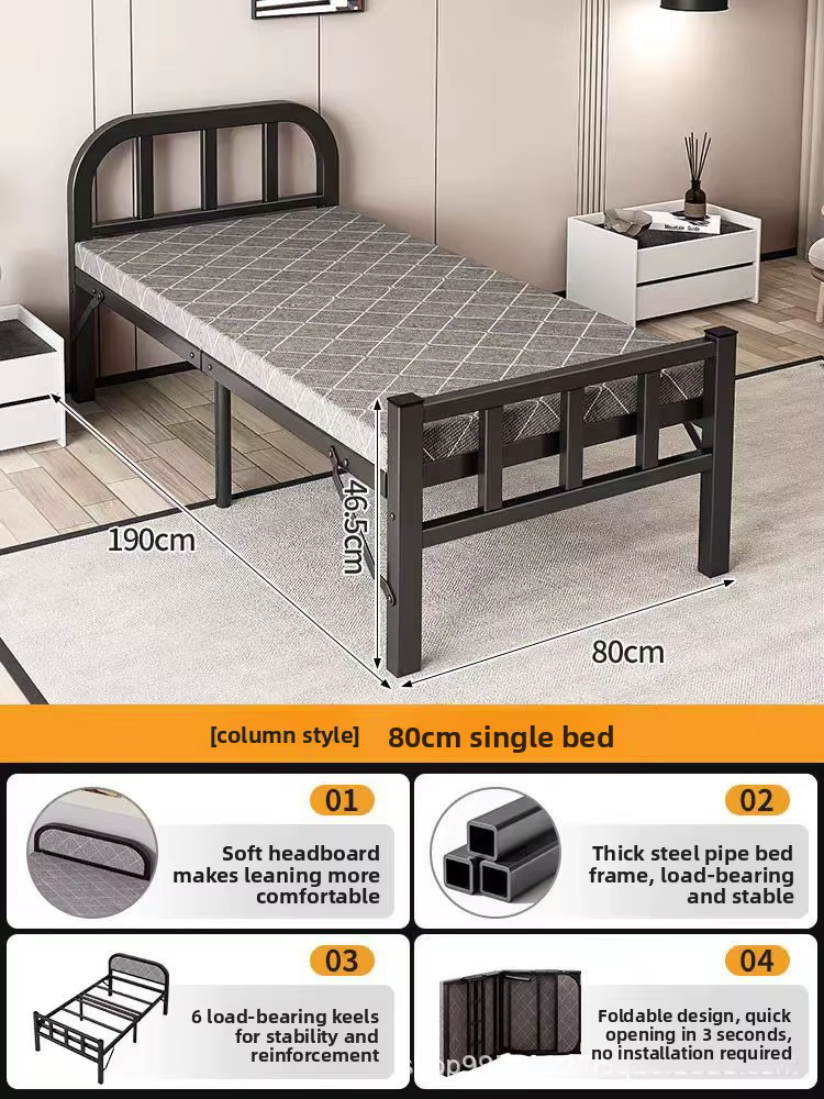 Lit simple pliable pour appartement, bureau, sieste, gain de place, cadre en fer durable, montage fa