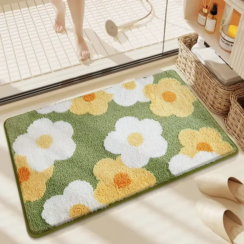 Tapis de bain en microfibre antidérapant à haute absorption, tapis de salle de bain en peluche flora