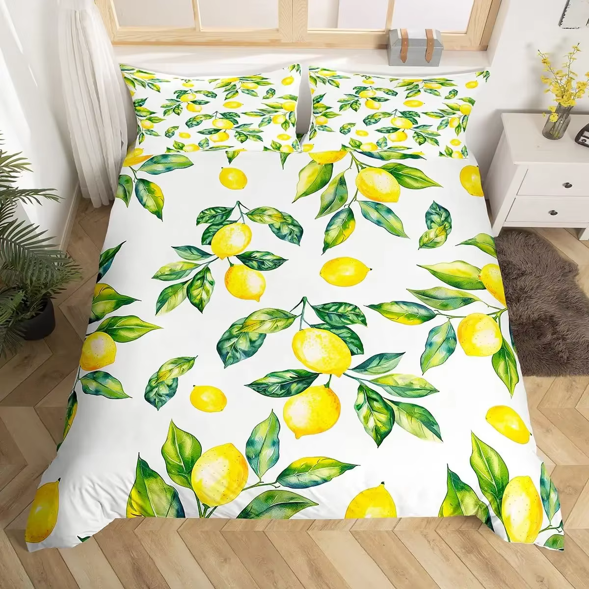 Housse de couette citron pour filles et garçons, housse de couette à motif de citron botanique, ense