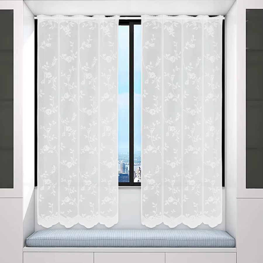 1 rideau court blanc pastoral 60×146cm, adapté à la cuisine, au salon, au balcon, à la chambre à cou