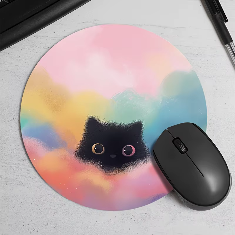 Tapis de souris rond chat noir mignon, en caoutchouc antidérapant, pour les joueurs de bureau, la ma