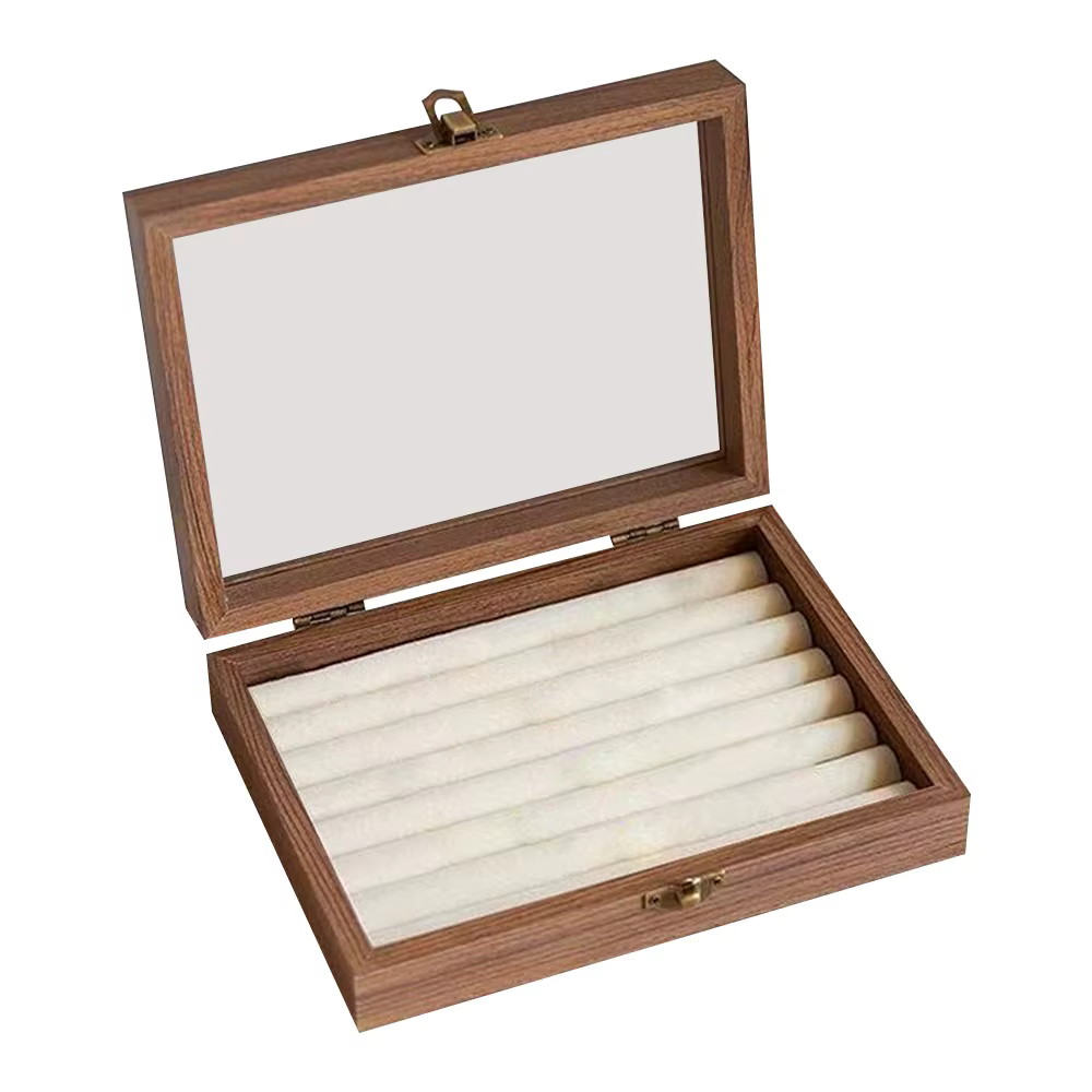 Boîte de rangement de bijoux couleur noyer, conception anti-poussière, matériau velours, boîte de ra