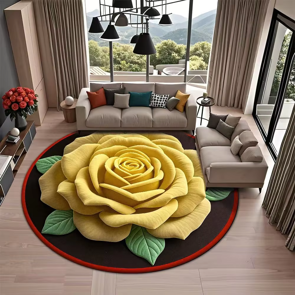 Tapis de sol rond créatif Rose 3D, couverture absorbante antidérapante, 23,6x23,6 pouces, tapis à fl