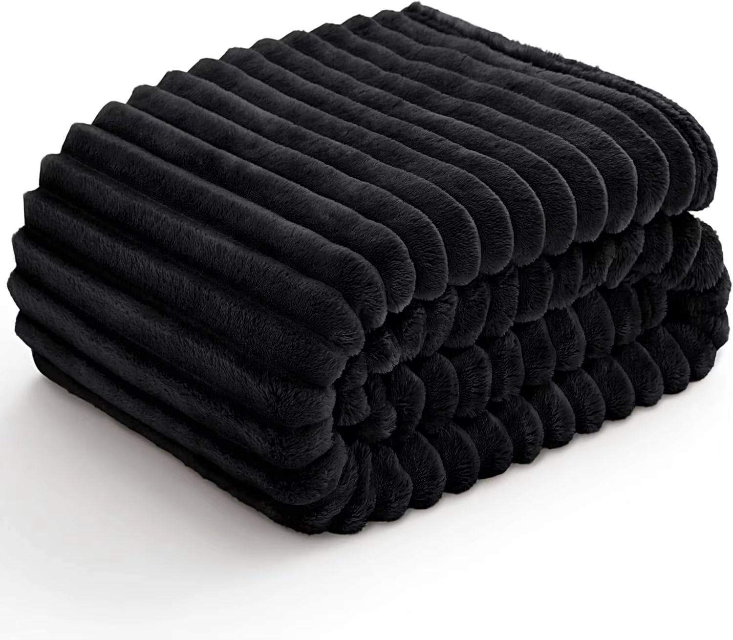 Plaid polaire 300 GSM doux et chaud noir, couverture de canapé moelleuse, design rayé décoratif, cad