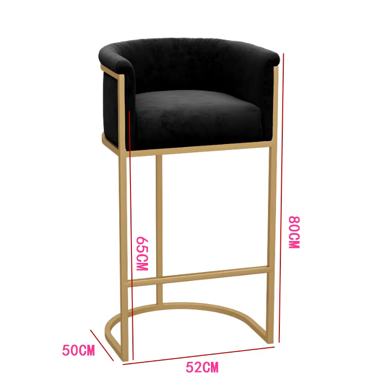 Counter-Chaise de salle à manger moderne avec pieds en métal, piste de bar avec dossier, table haute