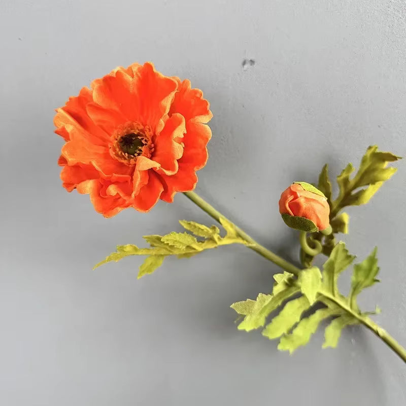 Fausses fleurs décoratives en PU, imitation de branche, coquelicot blanc, orange, décoration de balc