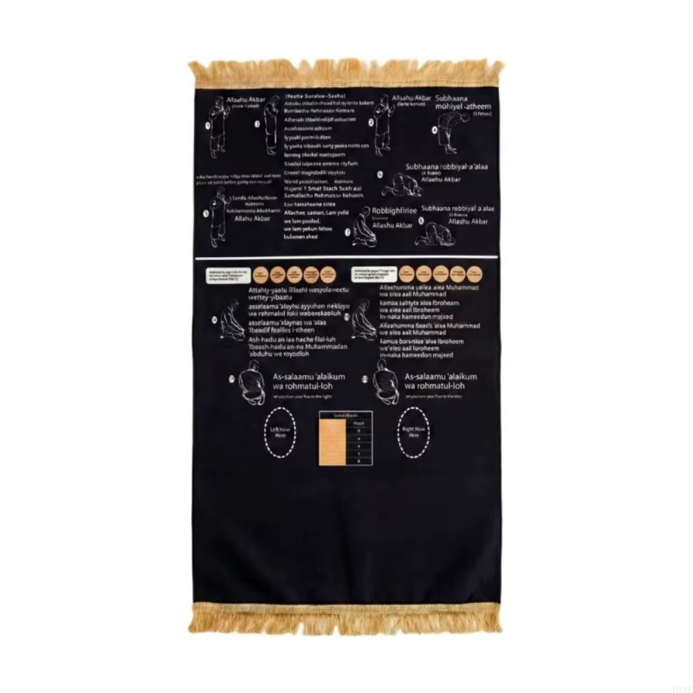 Tapis de prière éducatif pliable avec instructions visuelles étape par étape, portable, bilingue, an