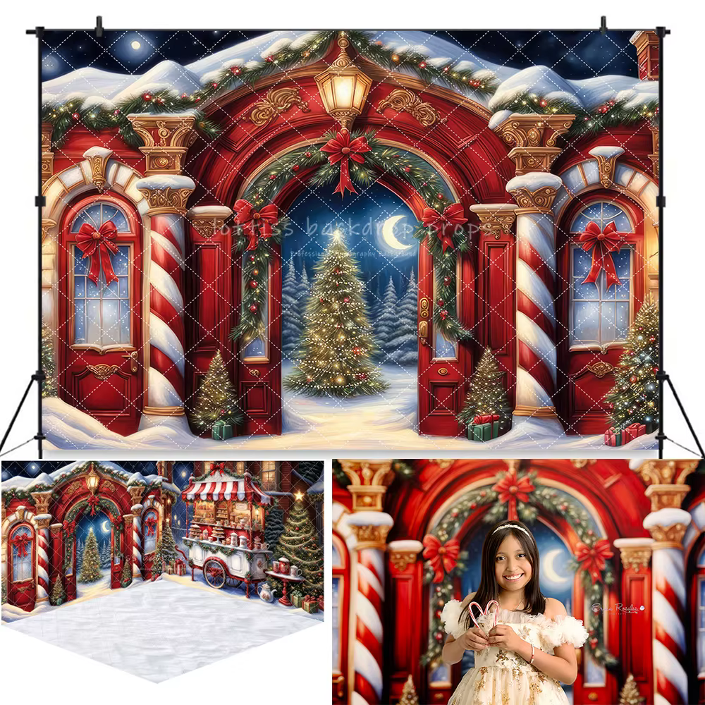 Arrière-plan de salle de noël, panneau de cœur, cheminée, grange, atelier du père noël, accessoires 