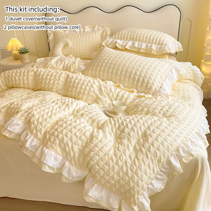 Parure de lit en dentelle coréenne, 3 pièces, housse de couette en seersucker (1 * housse de couette
