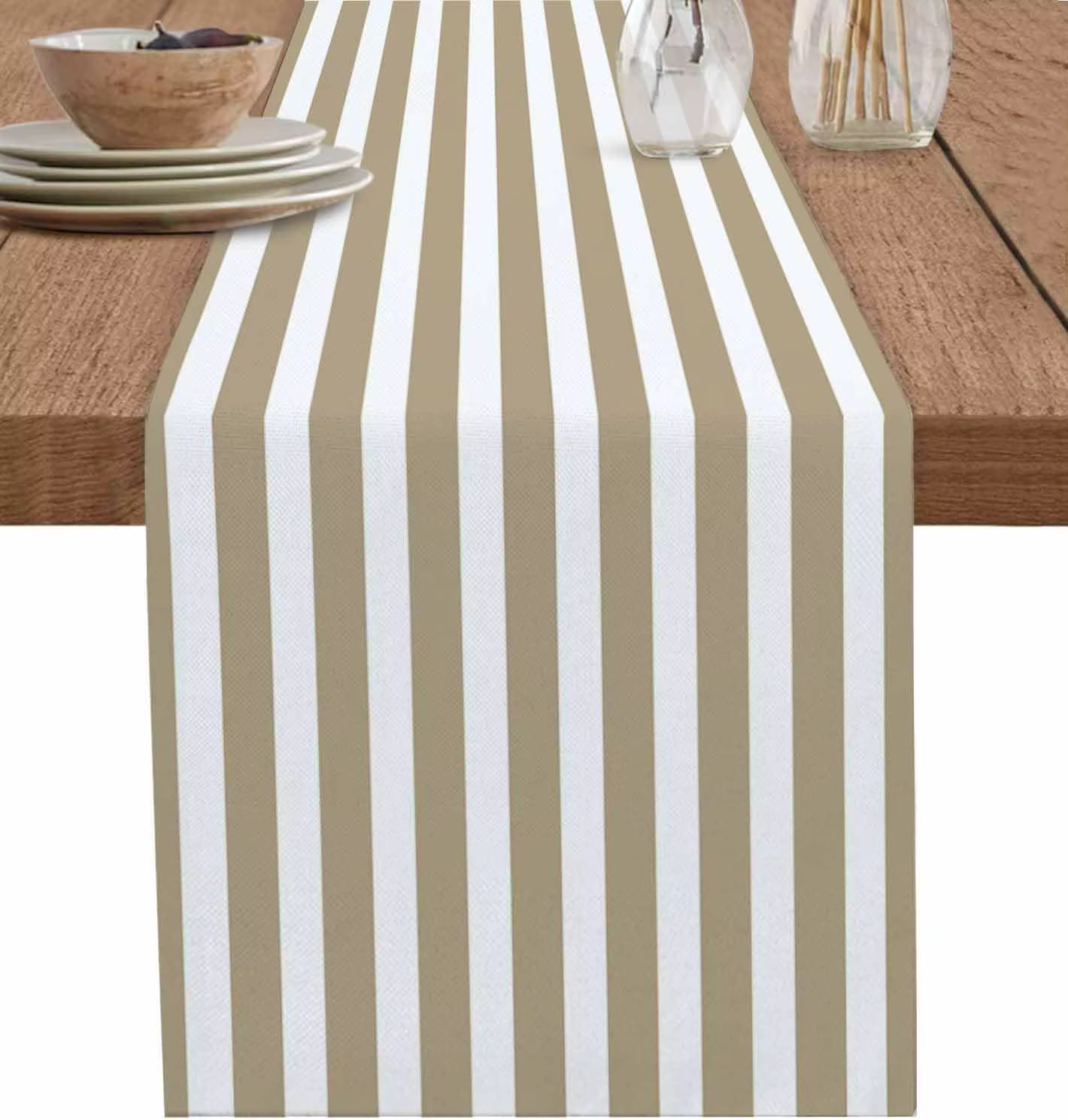 Chemin de Table en lin à rayures vertes sauge, commode, écharpe, décor réutilisable, ferme, cuisine,