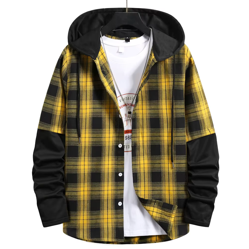 Vintage Plaid graphique chemise à capuche pour hommes Patchwork à manches longues sweat à capuche am