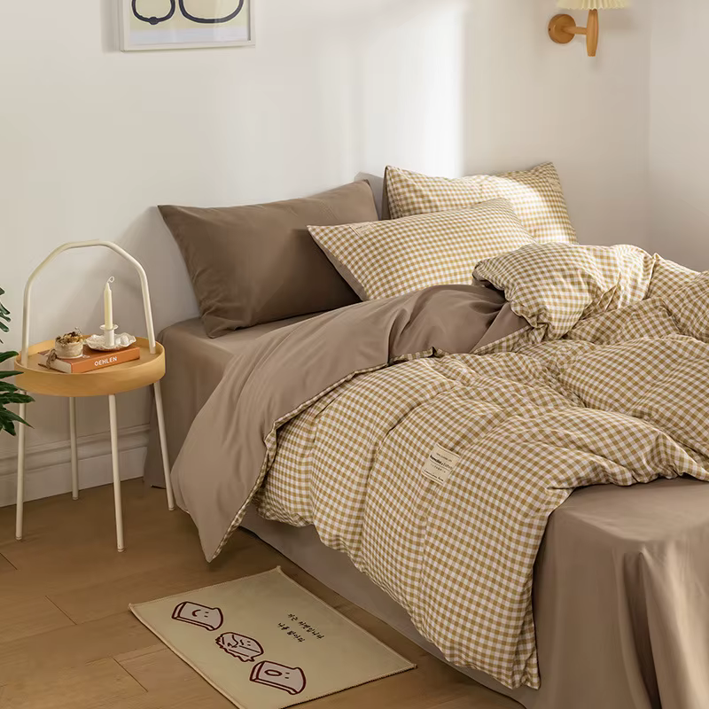 Ensemble de housse de couette à carreaux de Style japonais, Queen Size, avec draps, de haute qualité